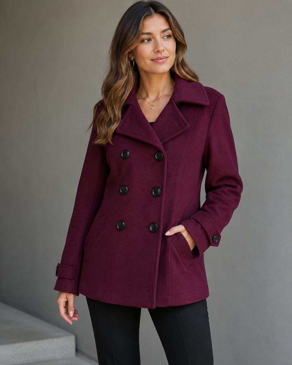 Giacca Gallery Purple Wool Blend Double Breasted Peacoat Women’s Size L